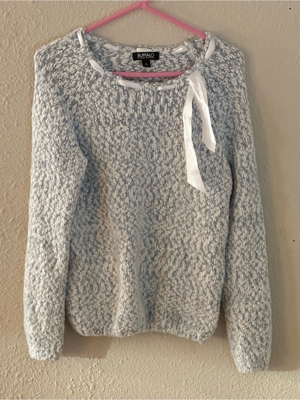 Buffalo David Bitton Cozy Knit Crew Neck Sweater Gray & White Size Medium